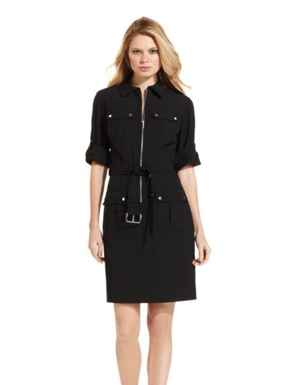 Michael Michael Kors Black Utility Shirt-Dress Jacket With Belt